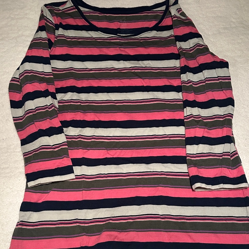 Women's Long Sleeve Striped Tee in Pink, Navy & Olive
